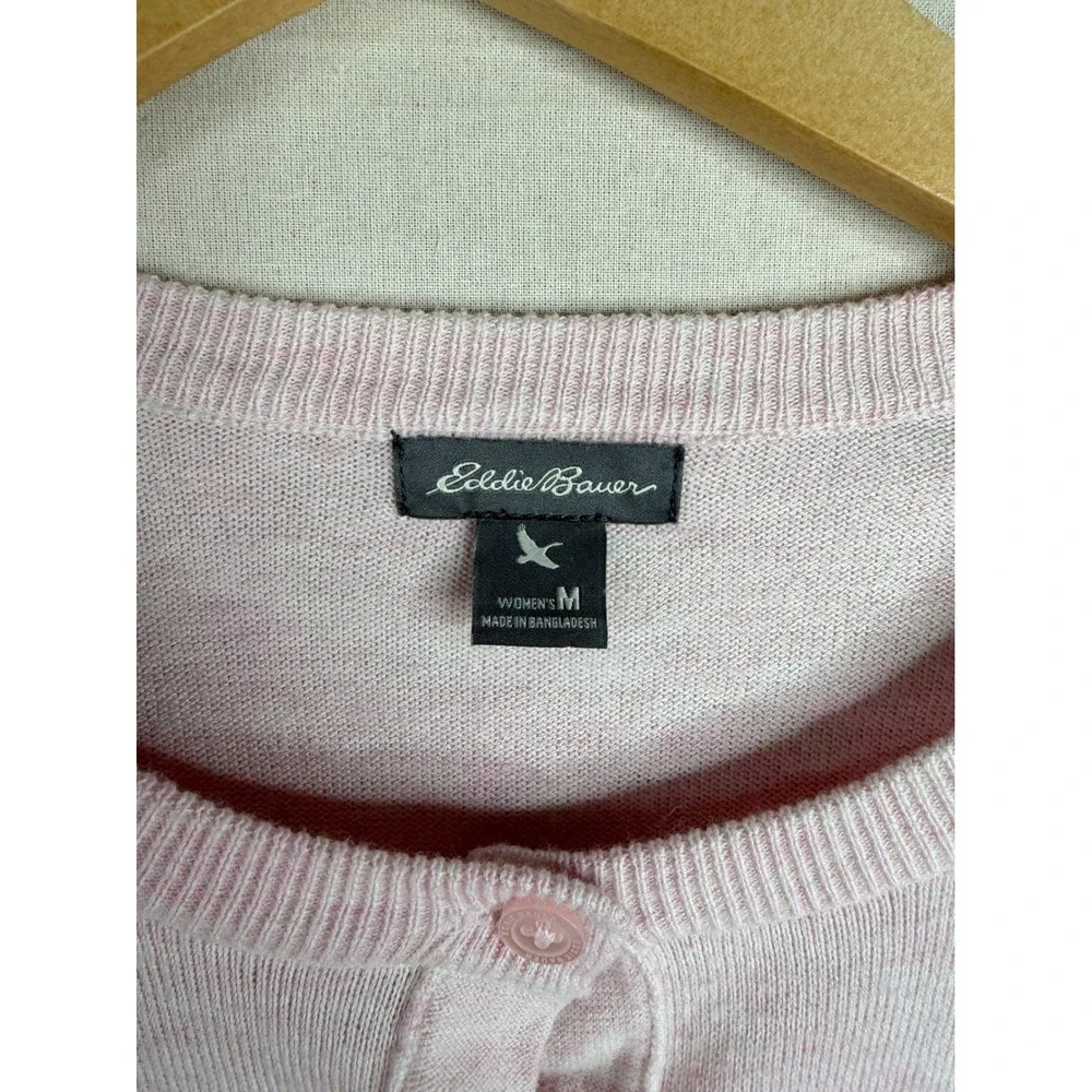 Eddie Bauer Womens Classic Crew Neck Cardigan Sweater Size Medium Light Pink_3